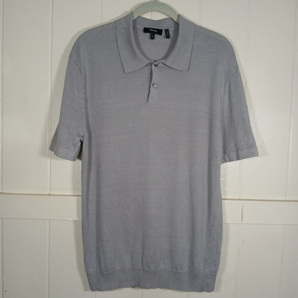 Theory Goris PL Canvas Linen Polo Shirt Mens Small Grey Knit M0583704